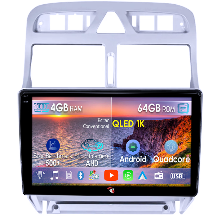 Navigatie dedicata Peugeot 307 2000-2013, 4GB RAM 64GB ROM, Octacore, Android 14, Display QLED 1K 9", Carplay&Android Auto, SIM 4G, Ventilator Activ [1]