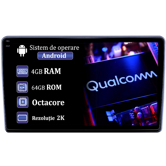 Navigatie dedicata Peugeot 307 2001-2008, 4GB RAM 64GB ROM, Procesor Qualcomm Octacore, Android 14, Rezolutie 2K, Display QLED 9", DSP, Carplay&Android Auto, SIM 4G [1]