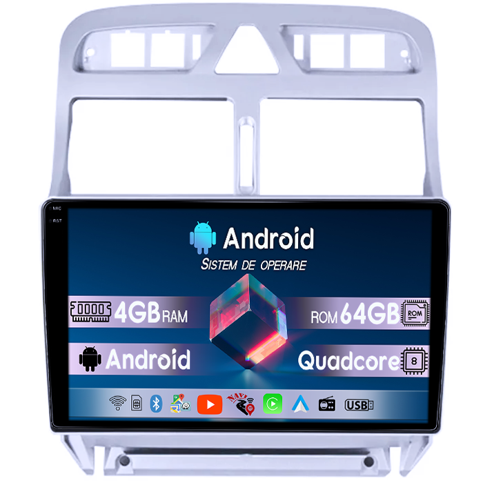 Navigatie dedicata Peugeot 307 2001-2008, 4GB RAM 64GB ROM, Quad Core, Display 9" QLED 1K, Carplay, Android 14, Bluetooth, Magazin Play, Suport Camere AHD [1]