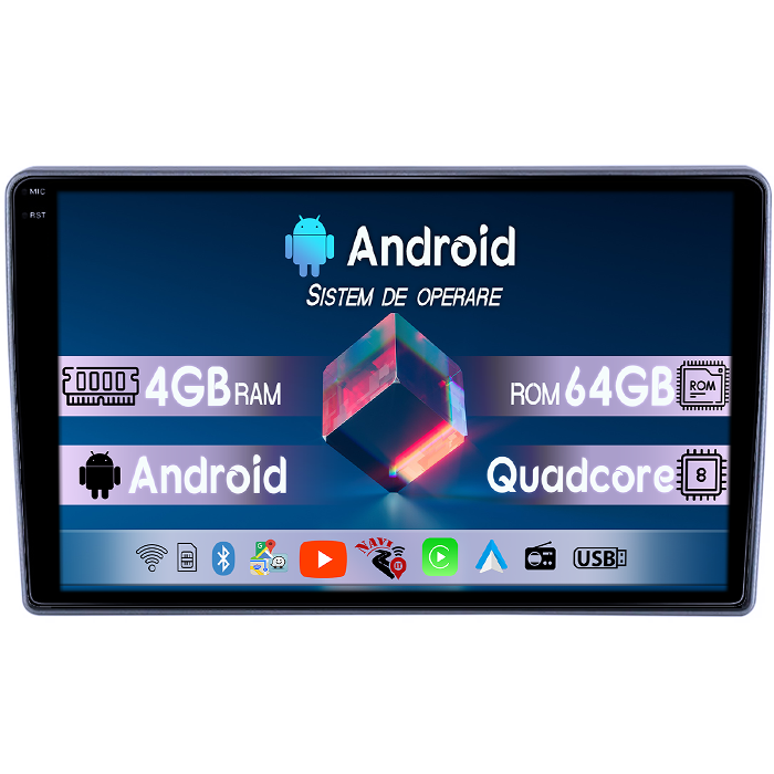 Navigatie dedicata Peugeot 407 2004-2008, 4GB RAM 64GB ROM, Quad Core, Display 9" QLED 1K, Carplay, Android 14, Bluetooth, Magazin Play, Suport Camere AHD [1]