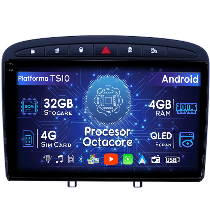 Navigatie dedicata Peugeot 408 2008-2020, black, 4GB RAM 32GB ROM, Octacore, Android 14, Display QLED 1K 9", DSP, Carplay&Android Auto, SIM 4G, Bluetooth, Ventilator Activ [1]