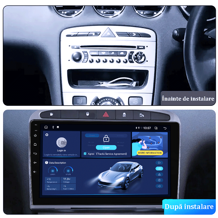 Navigatie dedicata Peugeot 408 GRAY, 12GB RAM 256GB ROM, Android 13, Rezolutie 2K, Display QLED, 9", DSP, Carplay, Android Auto, Internet, Youtube, Waze, Wi Fi, USB [5]