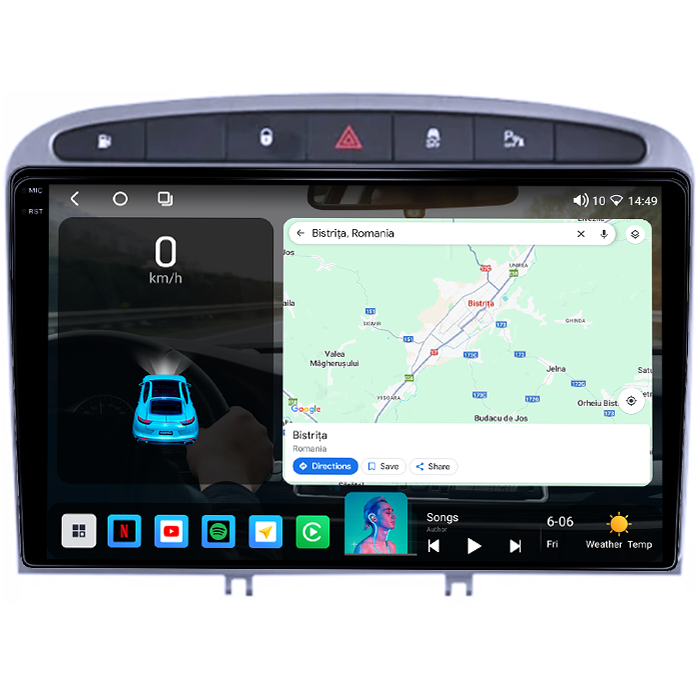 Navigatie dedicata Peugeot 408 GRAY, 4GB RAM 64GB ROM, Octacore, Android 14, Display QLED 1K 9", Carplay&Android Auto, SIM 4G, Ventilator Activ [2]