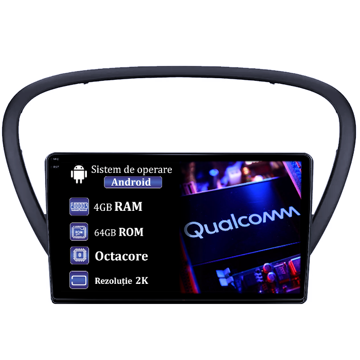 Navigatie dedicata Peugeot 607 2004-2010, 4GB RAM 64GB ROM, Procesor Qualcomm Octacore, Android 14, Rezolutie 2K, Display QLED 9", DSP, Carplay&Android Auto, SIM 4G [1]