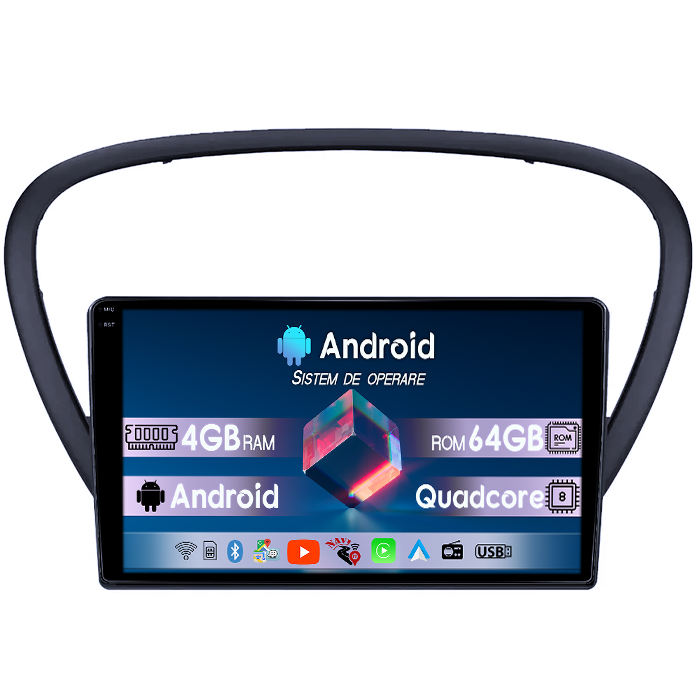 Navigatie dedicata Peugeot 607 2004-2010, 4GB RAM 64GB ROM, Quad Core, Display 9" QLED 1K, Carplay, Android 14, Bluetooth, Magazin Play, Suport Camere AHD [1]