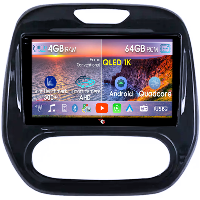 Navigatie dedicata Renault Captur 2018, 4GB RAM 64GB ROM, Octacore, Android 14, Display QLED 1K 9", Carplay&Android Auto, SIM 4G, Ventilator Activ [1]