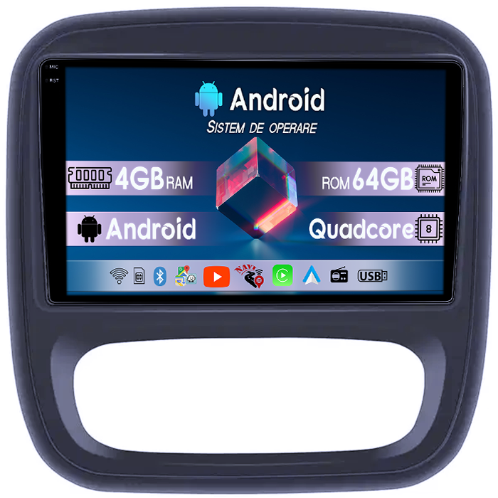 Navigatie dedicata Renault Captur, Trafic 3, 4GB RAM 64GB ROM, Quad Core, Display 9" QLED 1K, Carplay, Android 14, Bluetooth, Magazin Play, Suport Camere AHD [1]