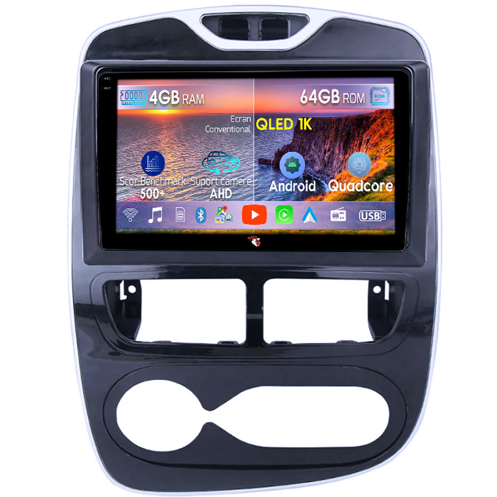Navigatie dedicata Renault Clio 2017-2019, 4GB RAM 64GB ROM, Octacore, Android 14, Display QLED 1K 10", Carplay&Android Auto, SIM 4G, Ventilator Activ [1]