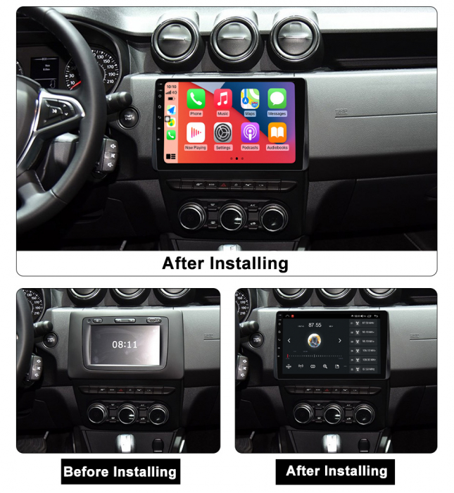 Navigatie dedicata Renault Duster Arkana 2019, Duster 2017-2022, 4 GB RAM 64 ROM, Android 13, Display QLED, 10", DSP, Carplay, Android Auto, Internet, Youtube , Waze , WI-FI , USB , B [8]