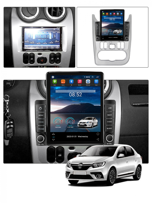 Navigatie dedicata Renault Logan 2009-2015,Tesla Style, ANDROID 13,Carplay&Android Auto, 10 inch , 8+128GB, Internet, Aplicatii, Waze, GPS [3]