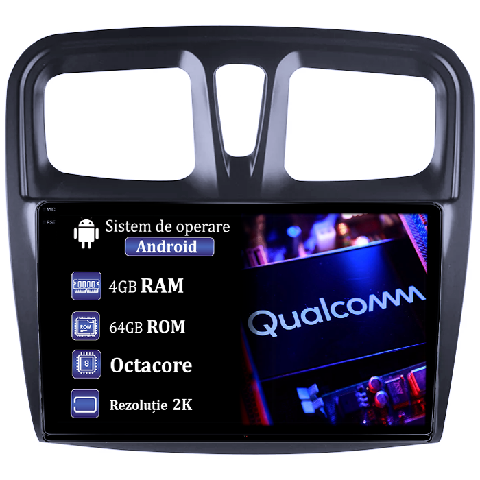 Navigatie dedicata Renault Logan 2014-2019, 4GB RAM 64GB ROM, Procesor Qualcomm Octacore, Android 14, Rezolutie 2K, Display QLED 9", DSP, Carplay&Android Auto, SIM 4G [1]