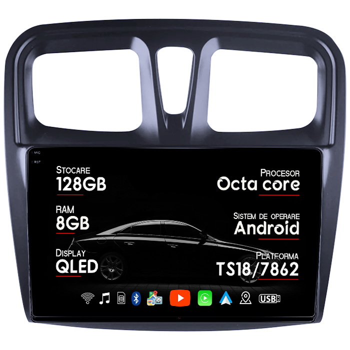 Navigatie dedicata Renault Logan 2014-2019, 8GB RAM 128GB ROM, Octacore, Platforma TS18, Android 14, Display QLED 9â, Suporta camera 360Âş, DSP, Carplay&Android Auto, SIM 4G, Ventilator Activ [1]