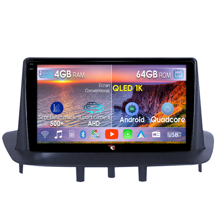 Navigatie dedicata Renault Megane 3 Fluence 2009-2015, 4GB RAM 64GB ROM, Octacore, Android 14, Display QLED 1K 9", Carplay&Android Auto, SIM 4G, Ventilator Activ [1]