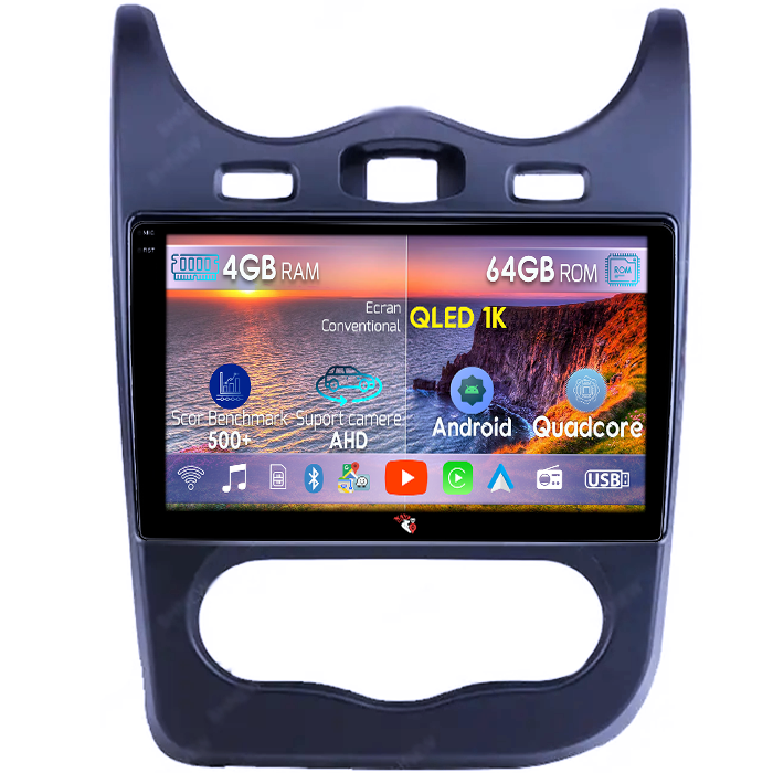 Navigatie dedicata Renault Sandero 2013-2014, 4GB RAM 64GB ROM, Octacore, Android 14, Display QLED 1K 10", Carplay&Android Auto, SIM 4G, Ventilator Activ [1]
