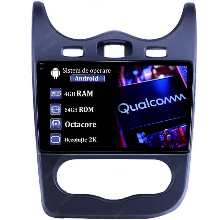 Navigatie dedicata Renault Sandero 2013-2014, 4GB RAM 64GB ROM, Procesor Qualcomm Octacore, Android 14, Rezolutie 2K, Display QLED 9", DSP, Carplay&Android Auto, SIM 4G [1]