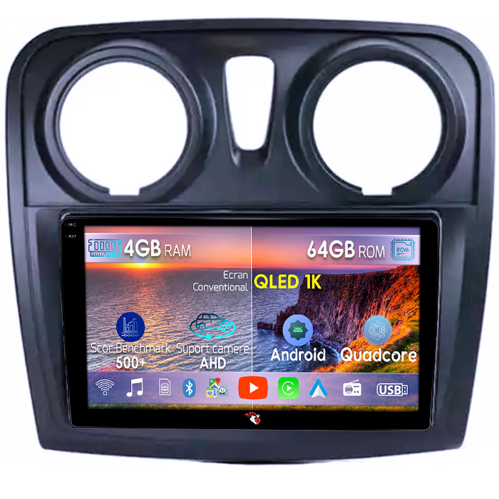 Navigatie dedicata Renault Sandero 2017+, 4GB RAM 64GB ROM, Octacore, Android 14, Display QLED 1K 9", Carplay&Android Auto, SIM 4G, Ventilator Activ [1]