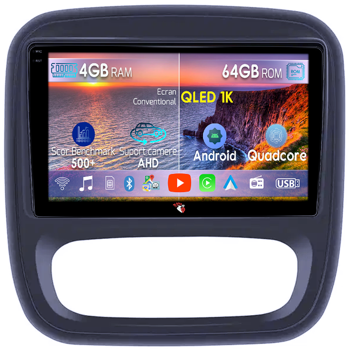 Navigatie dedicata Renault Trafic 2014-2018, 4GB RAM 64GB ROM, Octacore, Android 14, Display QLED 1K 9", Carplay&Android Auto, SIM 4G, Ventilator Activ [1]
