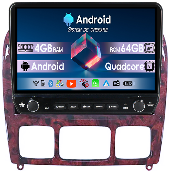 Navigatie dedicata Mercedes S-Class 1998-2005 Tesla cu butoane rotative model 2024, 4GB RAM 64GB ROM, Procesor Quadcore, Android 14, Display QLED 10", DSP, Carplay&Android Auto [1]