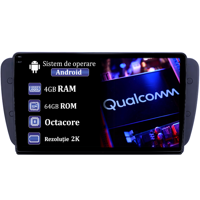 Navigatie dedicata Seat Ibiza 2009-2012, 4GB RAM 64GB ROM, Procesor Qualcomm Octacore, Android 14, Rezolutie 2K, Display QLED 9", DSP, Carplay&Android Auto, SIM 4G [1]