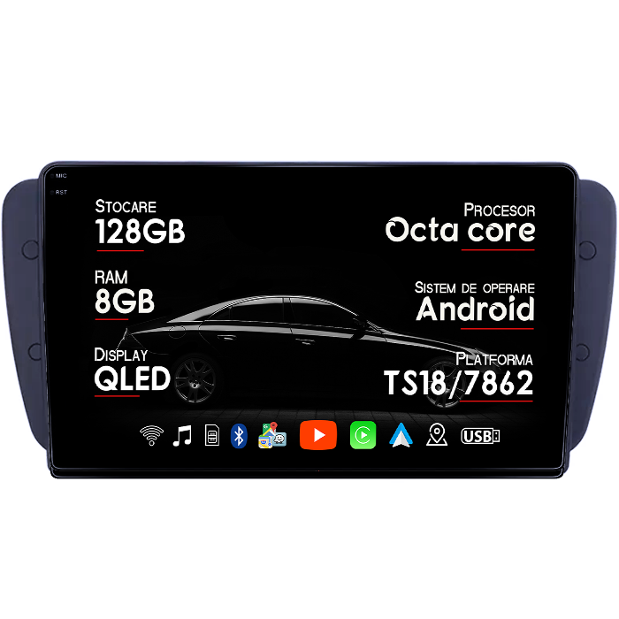 Navigatie dedicata Seat Ibiza 2009-2013, 8GB RAM 128GB ROM, Octacore, Platforma TS18, Android 14, Display QLED 9", Suporta camera 360", DSP, Carplay&Android Auto, SIM 4G, Ventilator Activ [1]