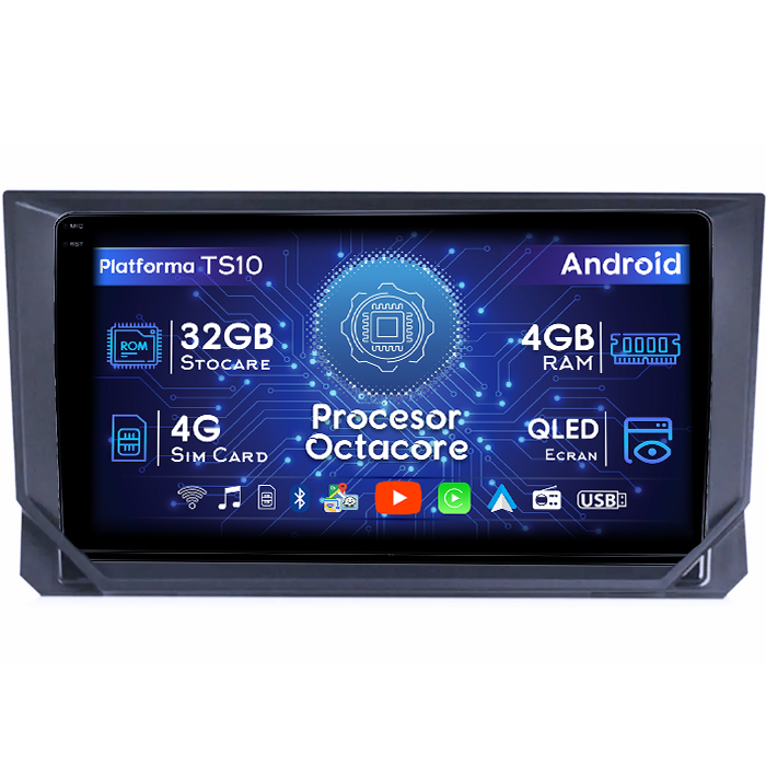 Navigatie dedicata Seat Ibiza 2017-2022, 4GB RAM 32GB ROM, Octacore, Android 14, Display QLED 1K 9", DSP, Carplay&Android Auto, SIM 4G, Bluetooth, Ventilator Activ [1]