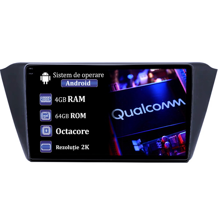 Navigatie dedicata Skoda Fabia 2015, 4GB RAM 64GB ROM, Procesor Qualcomm Octacore, Android 14, Rezolutie 2K, Display QLED 9", DSP, Carplay&Android Auto, SIM 4G [1]
