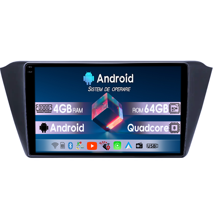 Navigatie dedicata Skoda Fabia 2015, 4GB RAM 64GB ROM, Quad Core, Display 9" QLED 1K, Carplay, Android 14, Bluetooth, Magazin Play, Suport Camere AHD [1]
