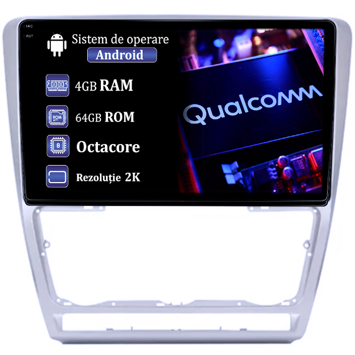 Navigatie dedicata Skoda Octavia 2004-2013, 4GB RAM 64GB ROM, Procesor Qualcomm Octacore, Android 14, Rezolutie 2K, Display QLED 9", DSP, Carplay&Android Auto, SIM 4G [1]