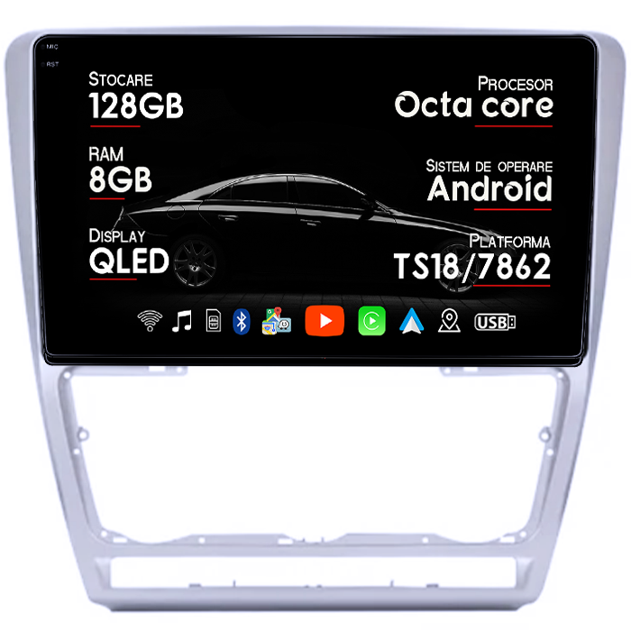 Navigatie dedicata Skoda Octavia 2004-2013, 8GB RAM 128GB ROM, Octacore, Platforma TS18, Android 14, Display QLED 10", Suporta camera 360", DSP, Carplay&Android Auto, SIM 4G, Ventilator Activ [1]