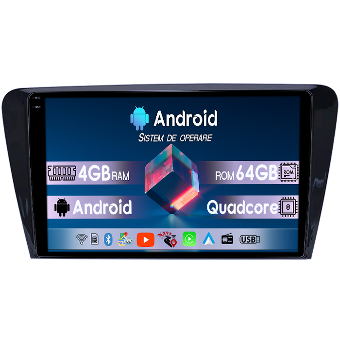 Navigatie dedicata Skoda Octavia 3, 4GB RAM 64GB ROM, Quad Core, Display 10" QLED 1K, Carplay, Android 14, Bluetooth, Magazin Play, Suport Camere AHD [1]