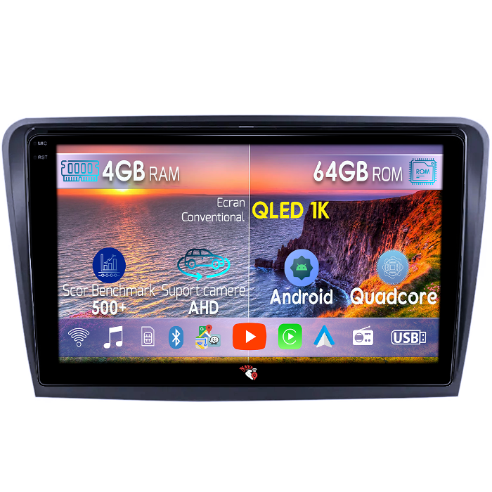 Navigatie dedicata Skoda Superb 2 2008-2015, 4GB RAM 64GB ROM, Octacore, Android 14, Display QLED 1K 9", Carplay&Android Auto, SIM 4G, Ventilator Activ [1]
