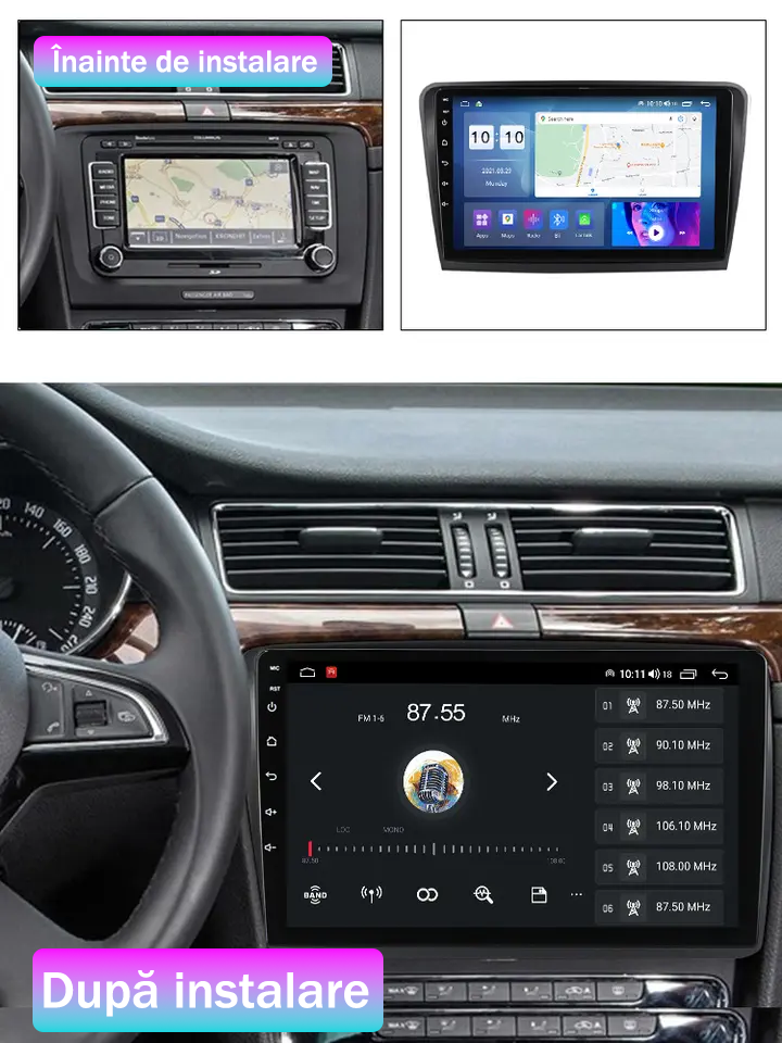 Navigatie dedicata Skoda Superb 2 2008-2015, 4GB RAM 64GB ROM, Quadcore, Android 14, Display QLED 1K, 10", DSP, Carplay&Android Auto, , Suport Camere AHD [2]