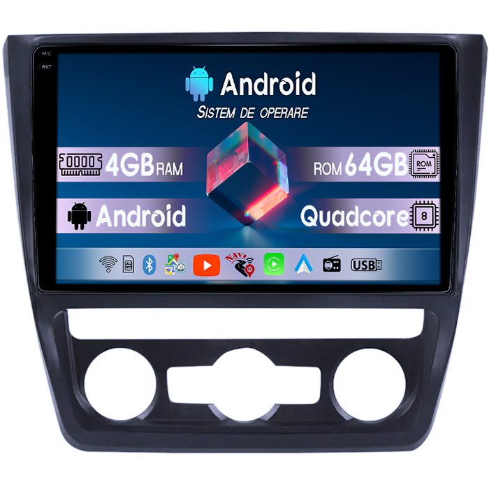 Navigatie dedicata Skoda Yeti 5L 2009-2014, 4GB RAM 64GB ROM, Quad Core, Display 10" QLED 1K, Carplay, Android 14, Bluetooth, Magazin Play, Suport Camere AHD [1]