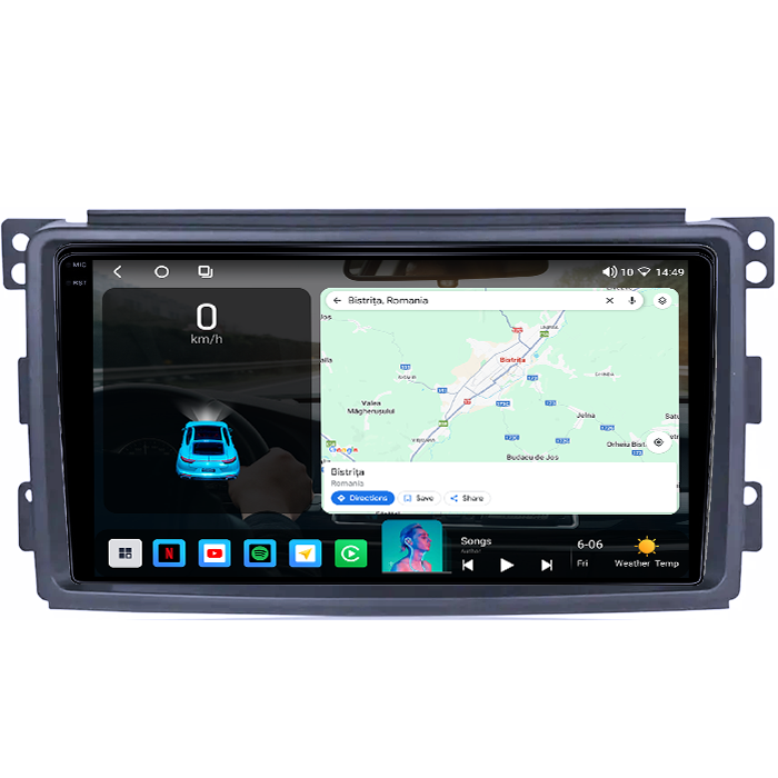 Navigatie dedicata Smart Fortwo 2006-2011, 4GB RAM 32GB ROM, Octacore, Android 14, Display QLED 1K 9", DSP, Carplay&Android Auto, SIM 4G, Bluetooth, Ventilator Activ [2]