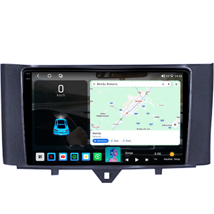 Navigatie dedicata Smart Fortwo 2011-2015, 4GB RAM 64GB ROM, Procesor Qualcomm Octacore, Android 14, Rezolutie 2K, Display QLED 10", DSP, Carplay&Android Auto, SIM [2]