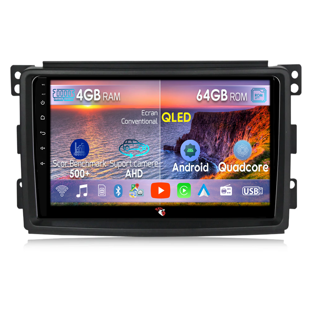 Navigatie dedicata Smart Fortwo 2006-2011, 4GB RAM 64GB ROM, Quad Core, Display 9" QLED 1K, Carplay, Android 14, Bluetooth, Magazin Play, Suport Camere AHD [1]