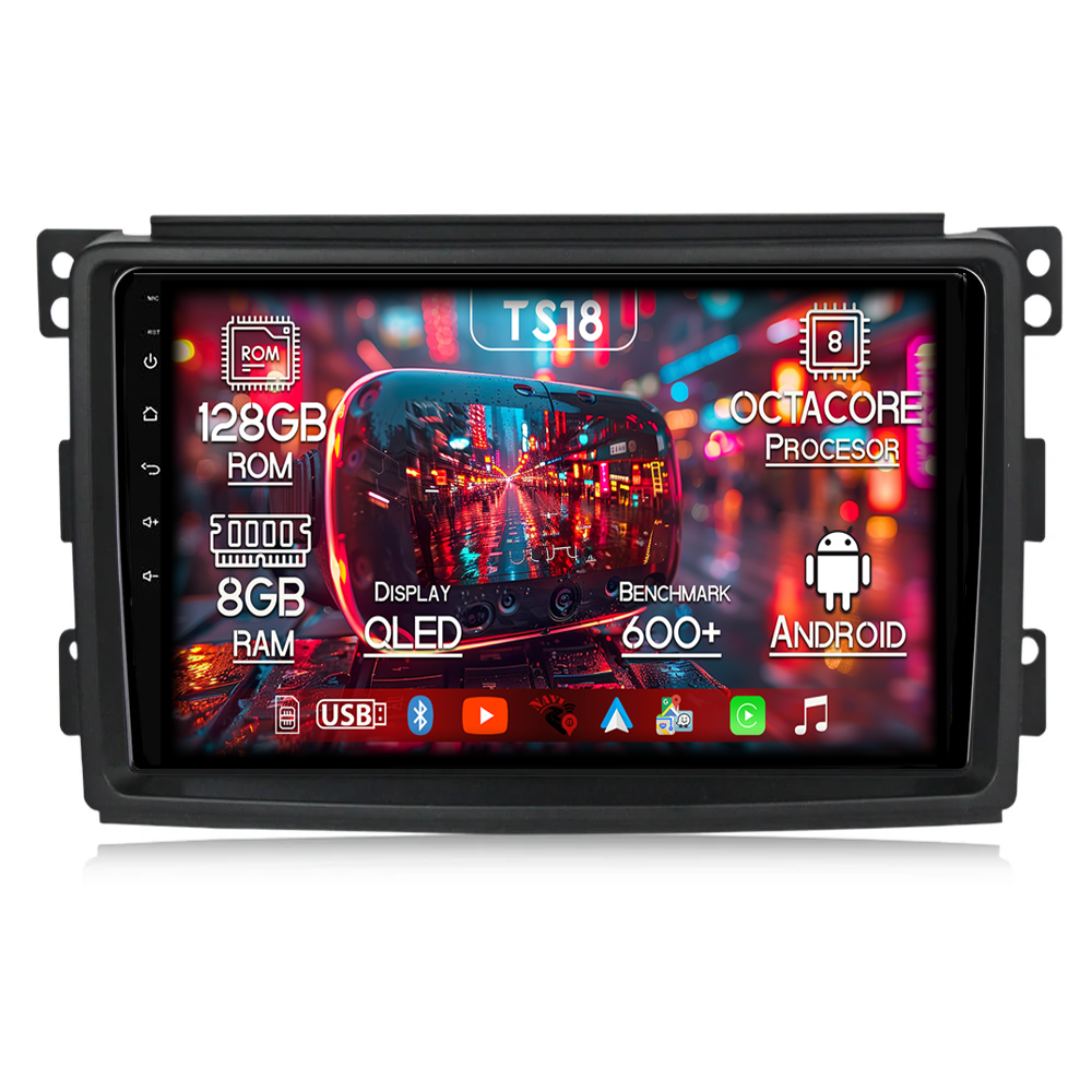 Navigatie dedicata Smart Fortwo 2006-2011, 8GB RAM 128GB ROM, Octacore, Platforma TS18, Android 13, Display QLED 9”, Suporta camera 360º, DSP, Carplay&Android Auto, SIM 4G, Ventilator Activ [1]