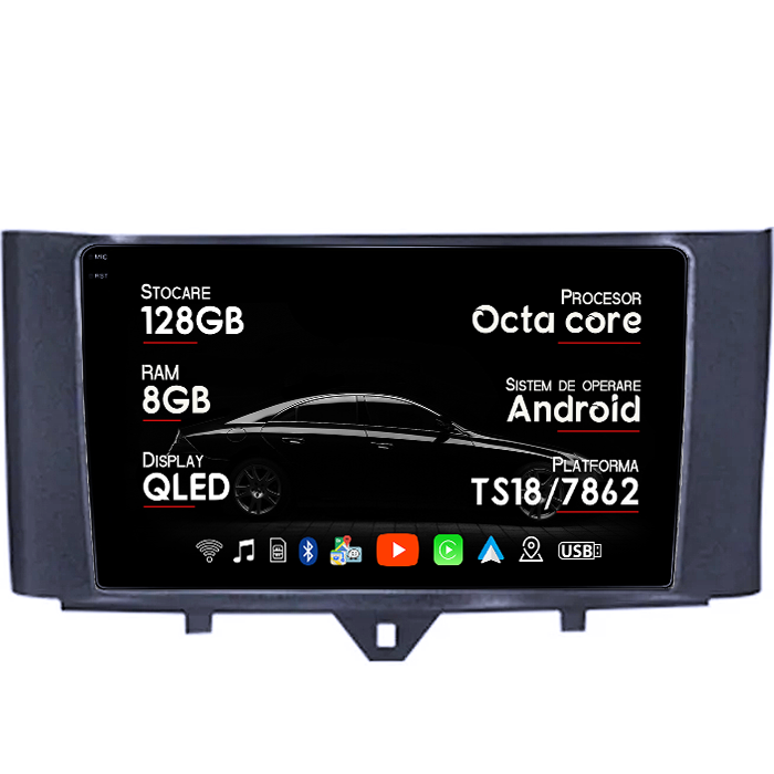 Navigatie dedicata Smart Fortwo 2011-2015, 8GB RAM 128GB ROM, Octacore, Platforma TS18, Android 14, Display QLED 9", Suporta camera 360", DSP, Carplay&Android Auto, SIM 4G, Ventilator Activ [1]