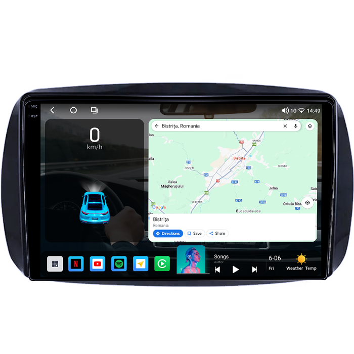 Navigatie dedicata Smart Fortwo dupa 2014, 4GB RAM 64GB ROM, Octacore, Android 14, Display QLED 1K 9", Carplay&Android Auto, SIM 4G, Ventilator Activ [2]