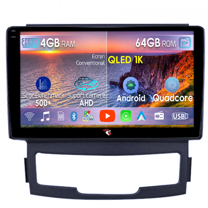 Navigatie dedicata SsangYong Korando 2010-2013, 4GB RAM 64GB ROM, Octacore, Android 14, Display QLED 1K 9", Carplay&Android Auto, SIM 4G, Ventilator Activ [1]