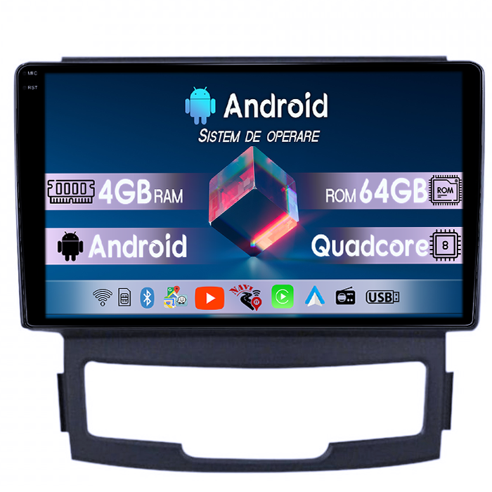 Navigatie dedicata Ssangyong Korando 2010-2013, 4GB RAM 64GB ROM, Quad Core, Display 9" QLED 1K, Carplay, Android 14, Bluetooth, Magazin Play, Suport Camere AHD [1]