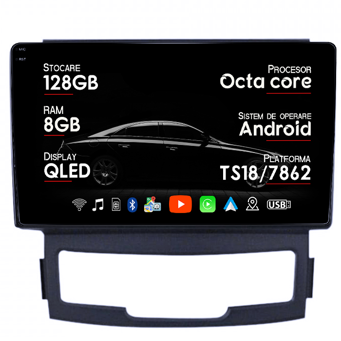 Navigatie dedicata Ssangyong Korando 2010-2013, 8GB RAM 128GB ROM, Octacore, Platforma TS18, Android 14, Display QLED 9", Suporta camera 360", DSP, Carplay&Android Auto, SIM 4G, Ventilator Activ [1]