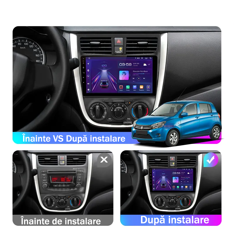 Navigatie dedicata Suzuki Celerio 2015-2018, 4GB RAM 64GB ROM, Quad Core, Display 9" QLED 1K, Carplay, Android 14, Bluetooth, Magazin Play, Suport Camere AHD [2]