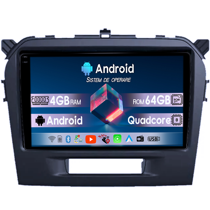 Navigatie dedicata Suzuki Grand Vitara 2016, 4GB RAM 64GB ROM, Quad Core, Display 9" QLED 1K, Carplay, Android 14, Bluetooth, Magazin Play, Suport Camere AHD [1]