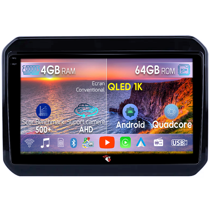 Navigatie dedicata Suzuki Ignis 2016-2020, 4GB RAM 64GB ROM, Octacore, Android 14, Display QLED 1K 9", Carplay&Android Auto, SIM 4G, Ventilator Activ [1]