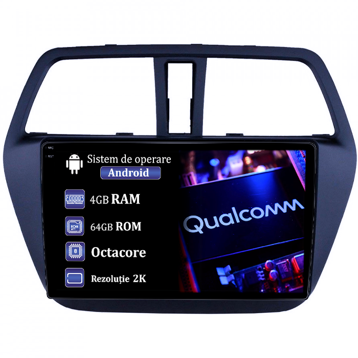 Navigatie dedicata Suzuki S-cross 2012-2016, 4GB RAM 64GB ROM, Procesor Qualcomm Octacore, Android 14, Rezolutie 2K, Display QLED 9", DSP, Carplay&Android Auto, SIM 4G [1]