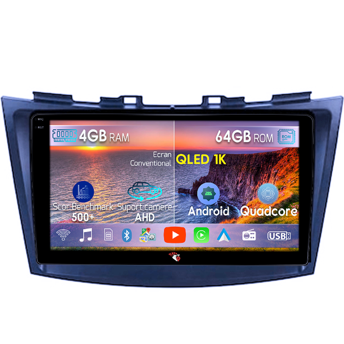 Navigatie dedicata Suzuki Swift 2010-2017, 4GB RAM 64GB ROM, Octacore, Android 14, Display QLED 1K 9", Carplay&Android Auto, SIM 4G, Ventilator Activ [1]
