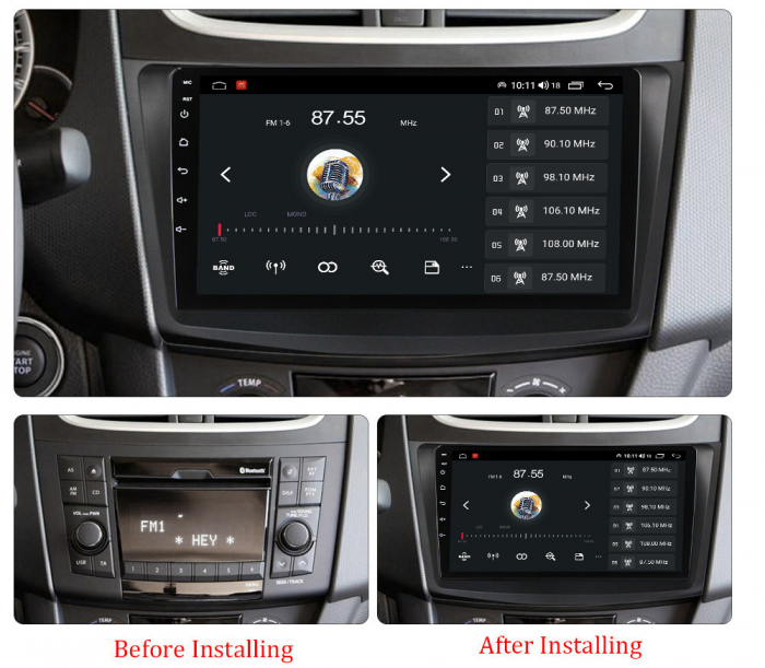 Navigatie dedicata Suzuki Swift 2011-2015 , 4 GB RAM 32 ROM, Android 13, Display QLED, 9", DSP, Carplay, Android Auto, Internet, Youtube , Waze , WI-FI , USB , Bluetooth [6]
