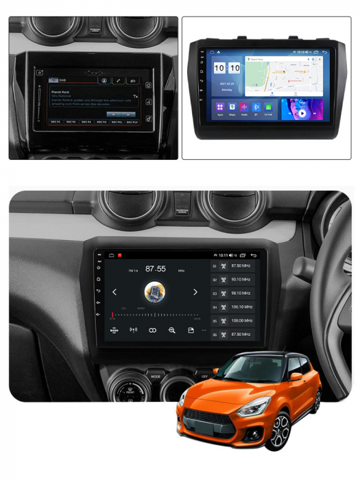 Navigatie dedicata Suzuki Swift 2016-2020 , 4 GB RAM 32 ROM, Android 13, Display QLED, 9", DSP, Carplay, Android Auto, Internet, Youtube , Waze , WI-FI , USB , Bluetooth [5]