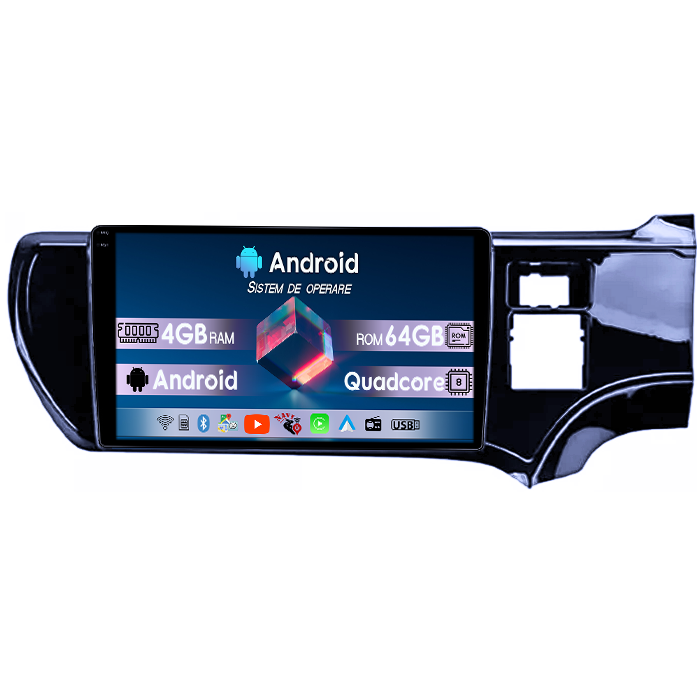 Navigatie dedicata Toyota Aqua 2011-2017 Right, 4GB RAM 64GB ROM, Quad Core, Display 9" QLED 1K, Carplay, Android 14, Bluetooth, Magazin Play, Suport Camere AHD [1]